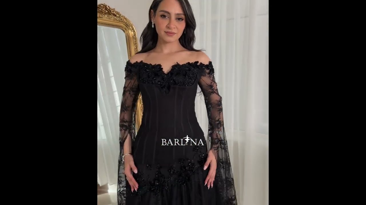 فستان دانتيل سهرة أسود بتصميم كورسيه - XXL