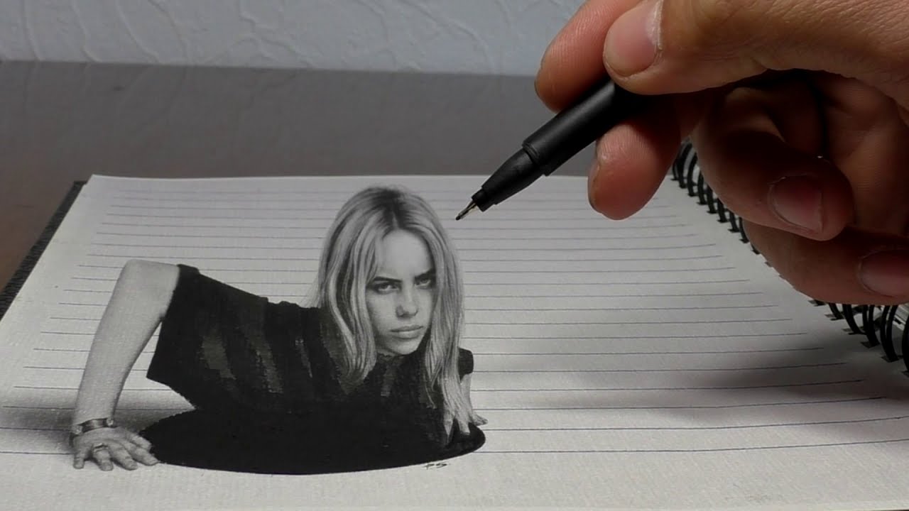 3d drawing of billie eilish by stefan pabst