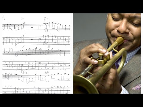 Wynton Marsalis solo transcription on Happy Birthday. Concert pitch with guitar TAB.
