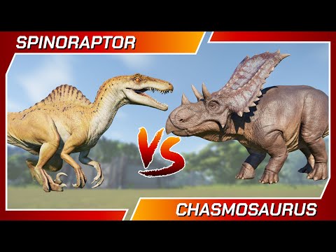 Dinosaurs Battle SPINORAPTOR Vs CHASMOSAURUS - Jurassic World Evolution