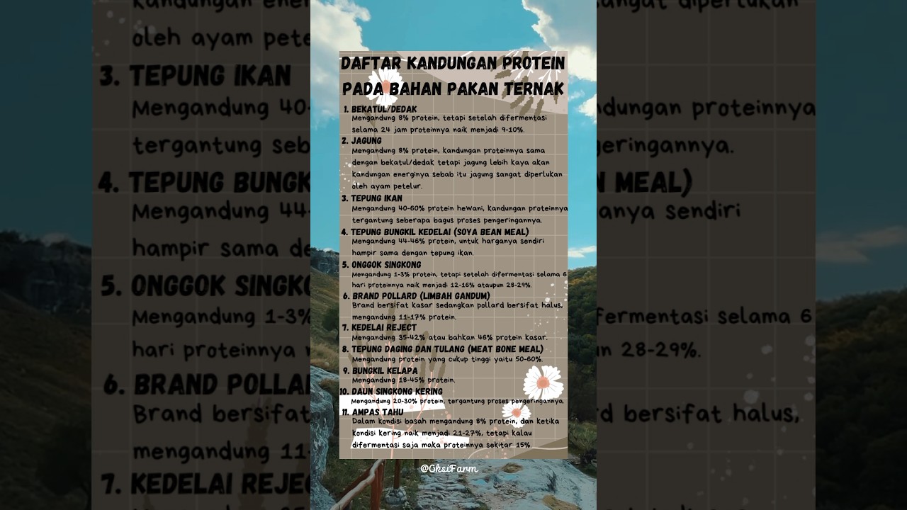 DAFTAR KANDUNGAN/NILAI PROTEIN PADA BAHAN PAKAN TERNAK❗PART 1 #shorts #pakanternak #pakanalternatif