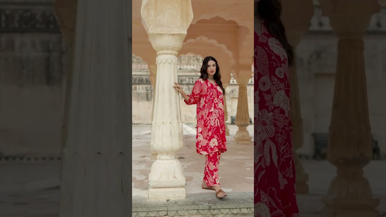 Red printed modal co-ord set