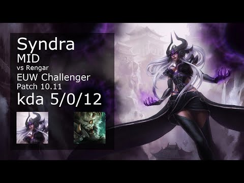 Syndra vs Rengar Mid - EUW Challenger 5/0/12 Patch 10.11 Gameplay