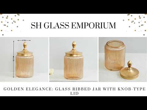 Capacity: 500 ml golden elegance: glass ribbed jar with knob...