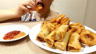 ASMR Crunchy Spring Rolls Onion Rings & Fries (Eating Show) Mukbang! *Fast Forward Eating*