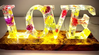 Flowers And Epoxy Resin Night Lamp | Love Lamp - Resin Art - DIY