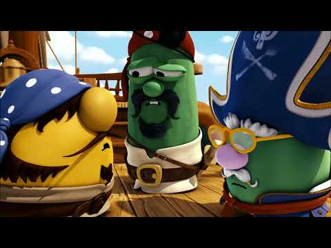 Official trailer thumbnail for The Pirates Who Don't Do Anything: A VeggieTales Movie showing the veggie trio in pirate gear