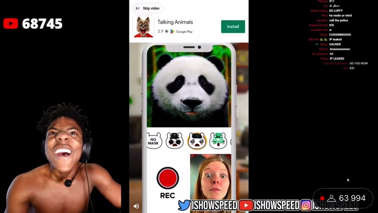 IShowSpeed screams at cute ad