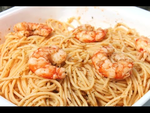 Espaguettis con gambas al ajillo ( receta facil y espectacular)