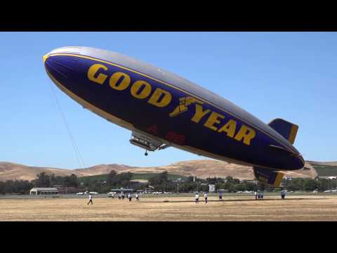 Goodyear Blimp N10A takeoff Livermore California 2015