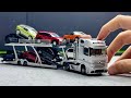1 64 SCALE MERCEDES ACTROS AMG TRUCK BOX OPENING Giant Car Transporter And 8 Different Models