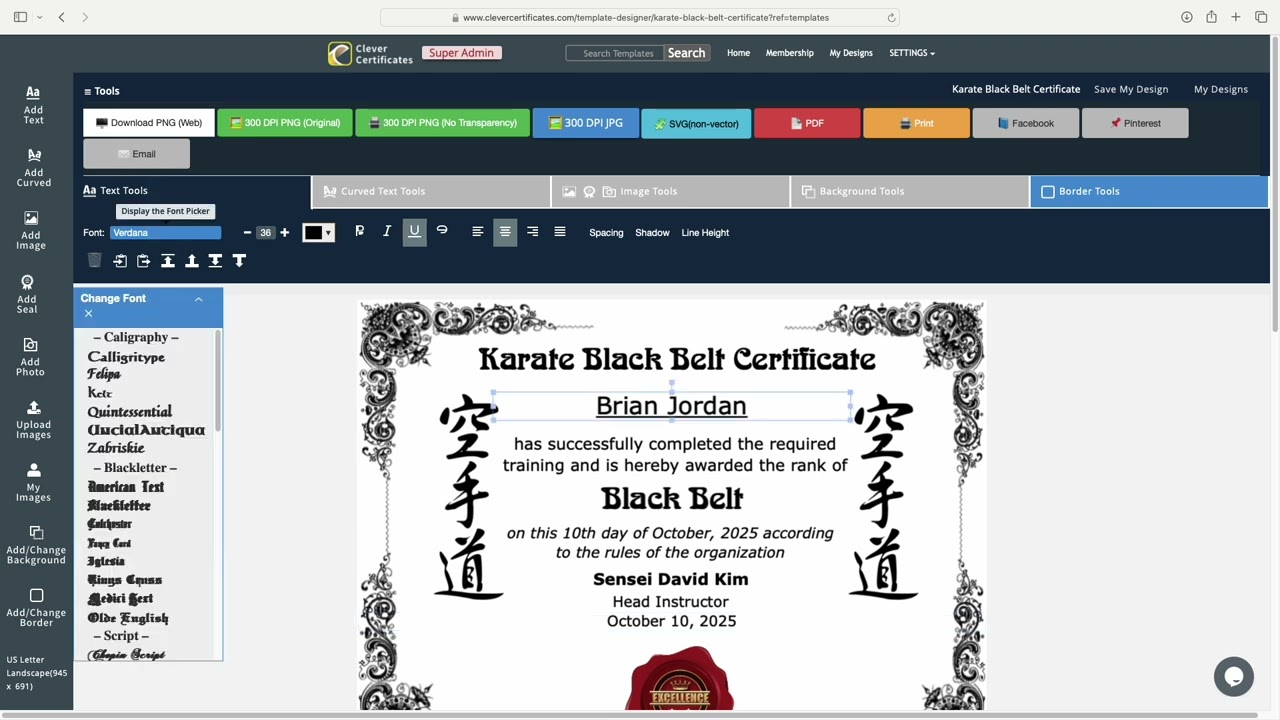Karate Black Belt Certificate