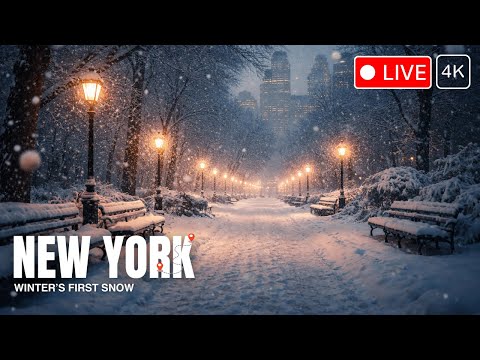 ❄️ Live Snowfall Walk in Central Park NYC | Magical Winter Evening Ambience