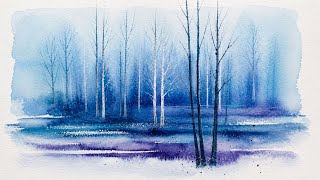 Easy 5-Minute Watercolor: Beautiful Blue Landscape Tutorial