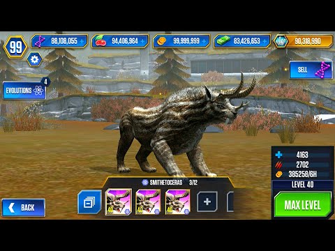 UNLOCK SYNTHETOCERAS VS SMITHETOCERAS VS SMILODON MAX LEVEL 40 | JURASSIC WORLD THE GAME