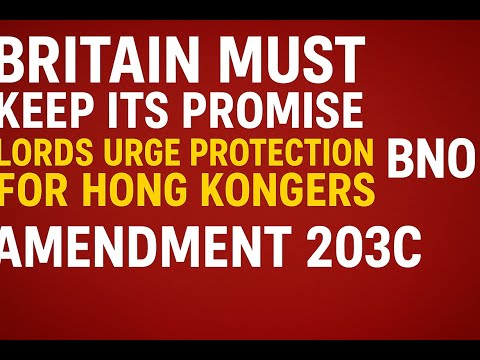 "Britain Must Keep Its Promise”: Lords Urge Protection for Hong Kongers (BNO) | Amendment 203B #ilr