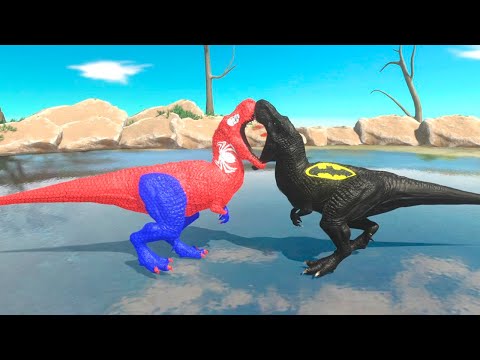 SPIDER MAN VS BATMAN T REX DEATH RUN - Animal Revolt Battle Simulator