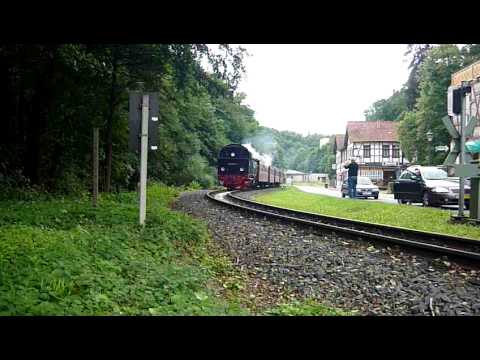 HSB 99 6001 der Selketalbahn rollt gemütlich aus Alexisbad