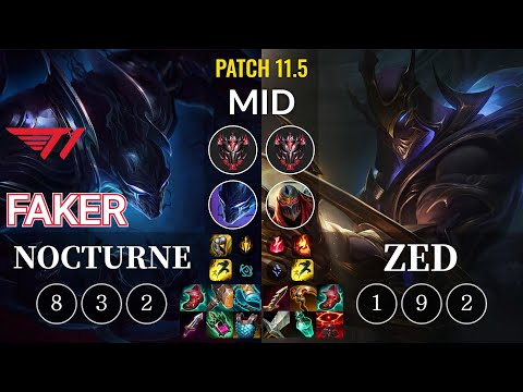 T1 Faker Nocturne vs Zed Mid - KR Patch 11.5