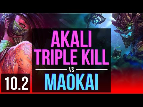AKALI vs MAOKAI (TOP) | Triple Kill, 2 early solo kills, KDA 13/2/5 | EUW Grandmaster | v10.2