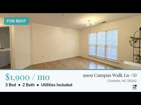 3BR/2BA 1st floor condo — All Utilities + Internet Included — Walk to UNC Charlotte property video