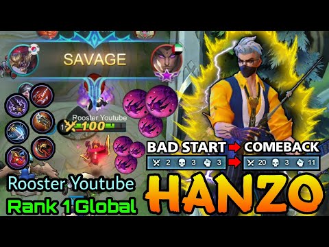 SAVAGE!! Hanzo Comeback From Bad Start! - Top 1 Global Hanzo by Rooster Youtube - MLBB