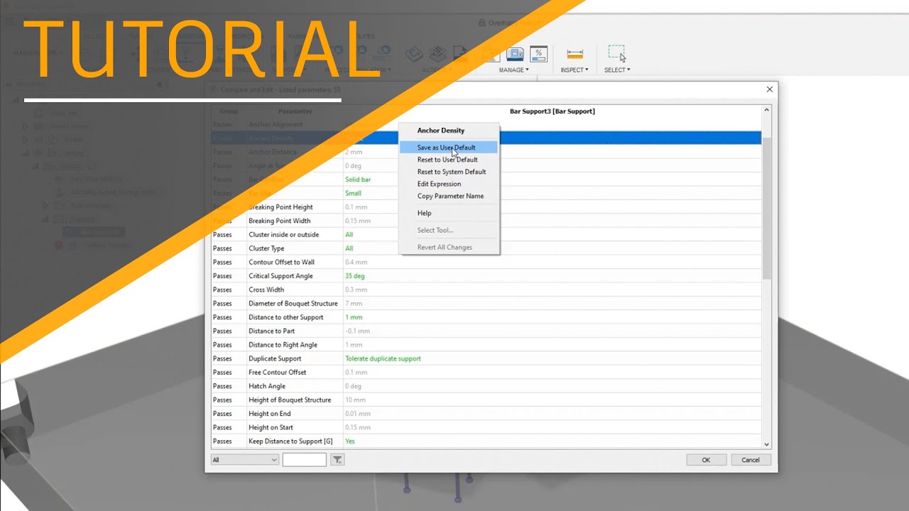 Editing Support Structure Defaults for Additive Manufacturing | Autodesk Fusion 360