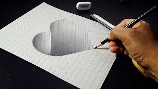 How to Draw a 3D Hole Heart Shape - Easy 3D Drawings for Kids