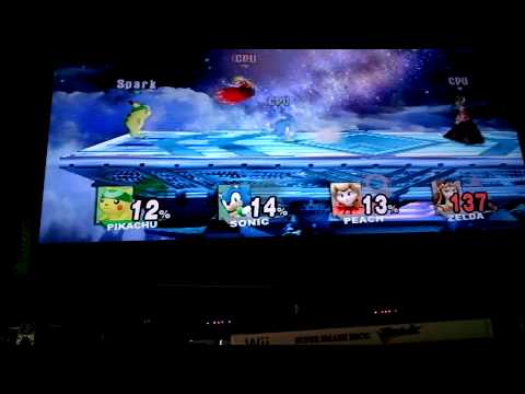Sparky the pikachu and Sonic vs. Peach & Zelda