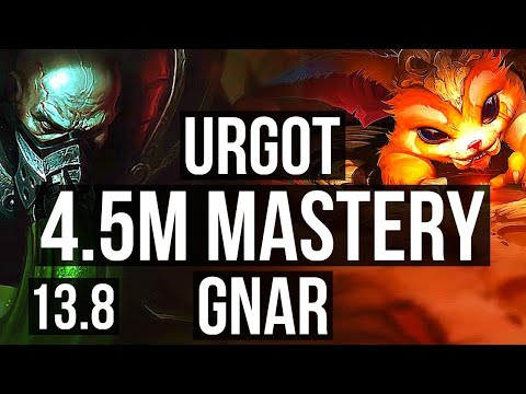 URGOT vs GNAR (TOP) | 9/0/5, 4.5M mastery, 800+ games, Legendary | KR Master | 13.8