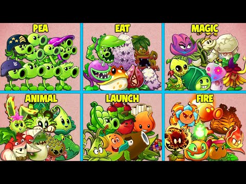 PvZ2 - 6 Team PEA x LAUNCH x ANIMAL x MAGIC x FIRE x EAT - Which Team Plants Will Win?