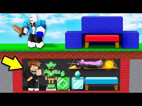 I Secretly Built a HIDDEN UNDERGROUND BASE.. (Roblox Bedwars)