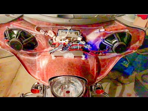 Clarion XC1410 amplifier installed inside Harley Davidson Road King Motorcycle Fairing