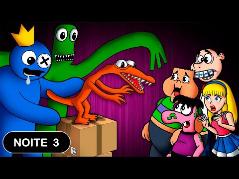 TCHONGO em Rainbow Friends com ORANGE e o BICHO AZUL BABÃO - Noite 3 | Roblox | Paródia do Game
