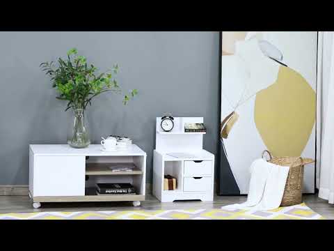 Bedside Table, Small Bedside Cabinet with 2 Drawers and Storage Shelves