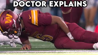 Jayden Daniels Grimacing in Pain After Unusual Hamstring Injury - Doctor Explains