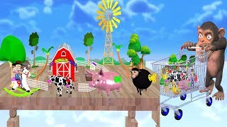 Animal Toys In Shopping Cart | Funny Monkey With Key Toys Old Mc Donald Had A Farm Song For Kids