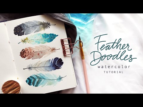 Easy Feather Doodles with Watercolors