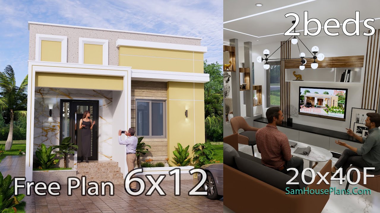 Small House Design 6x12 Meter With 2 Bedrooms Free Detailing House Plan