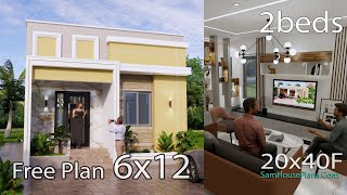 Small House Design 6x12 Meter With 2 Bedrooms Free Detailing House Plan