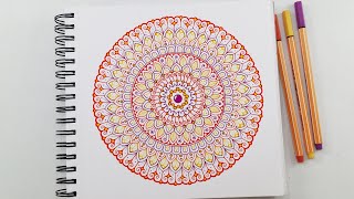Easy & Simple Mandala using Colored Pens | How to Draw Basic Colorful Mandala Art for Beginners