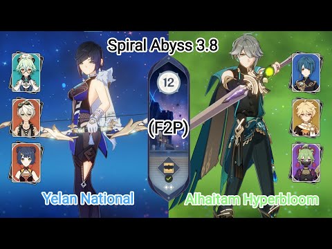 C0 Yelan National & C0 Alhaitam Hyperbloom - Spiral Abyss 3.8 - Floor 12 9 star | Genshin Impact