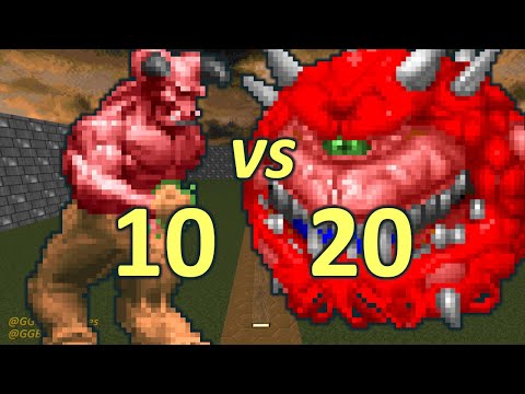 10 Barons of Hell vs 20 Cacodemons - Monster Infighting - Doom Retro Battles