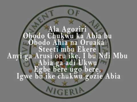 Lyrics to the Abia State Anthem (igbo)