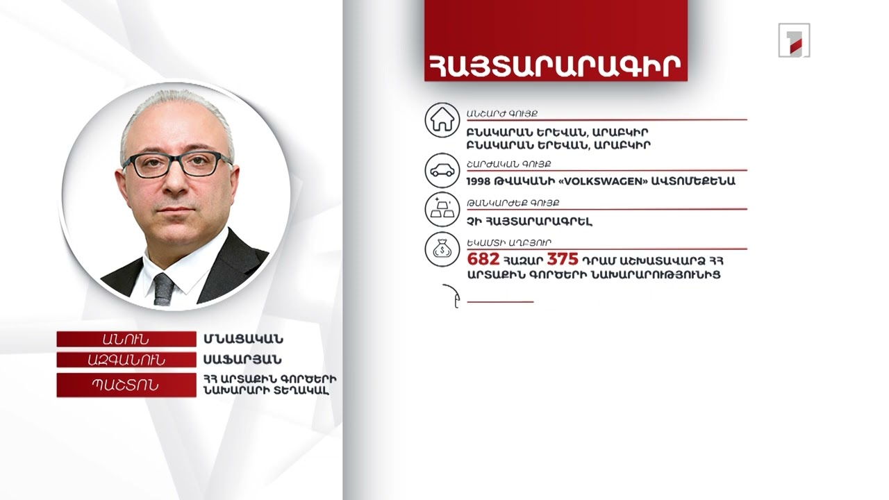 2 անշարժ գույք, ավտոմեքենա, 3900 եվրո. ԱԳ փոխնախարար Մնացական Սաֆարյանի հայտարարագիրը