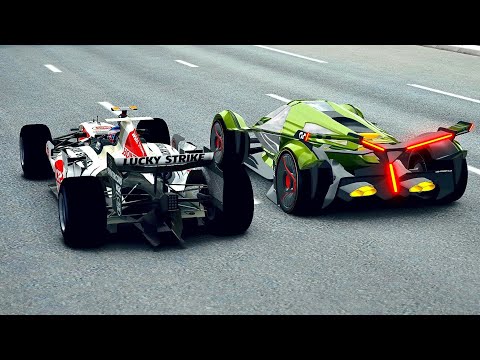 Lamborghini V12 Vision GT vs F1 BAR Honda 2006 - Drag Race 20 KM