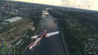 MSFS flight taking in St James's Park, The Newcastle bridges