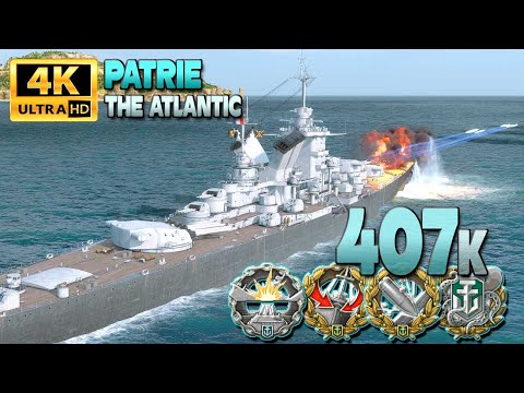 Battleship Patrie: Huge damage on map The Atlantic - World of Warships