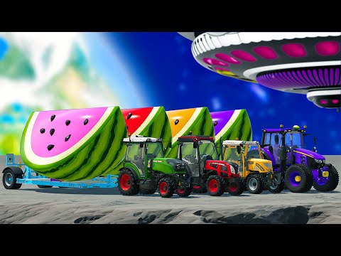 JOHN DEERE vs FENDT vs LANDINI vs RIGITRAC TRACTORS BATTLE ON THE MOON - Farming Simulator 22