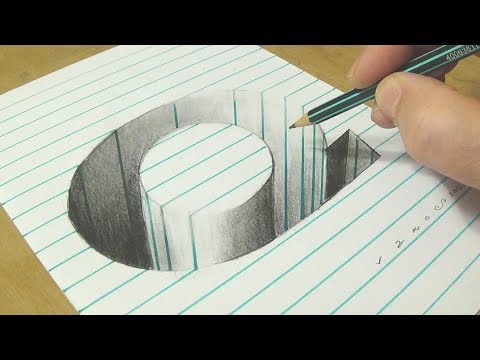 Drawing Q Hole in Line Paper - 3D Trick Art with Graphite Pencil